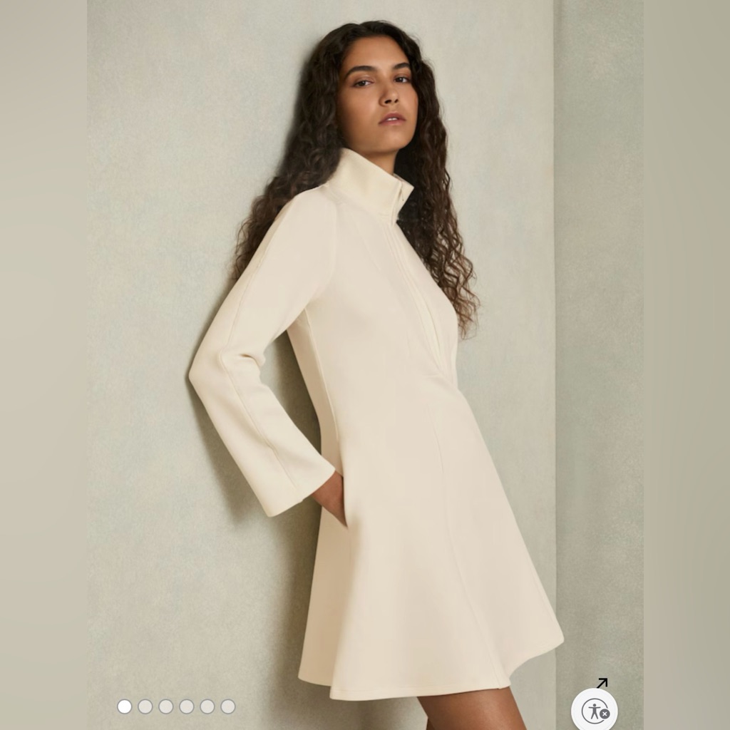 Krysta Zip-Neck Interlock-Jersey Dress In Cream Reiss Size Xl Nwt